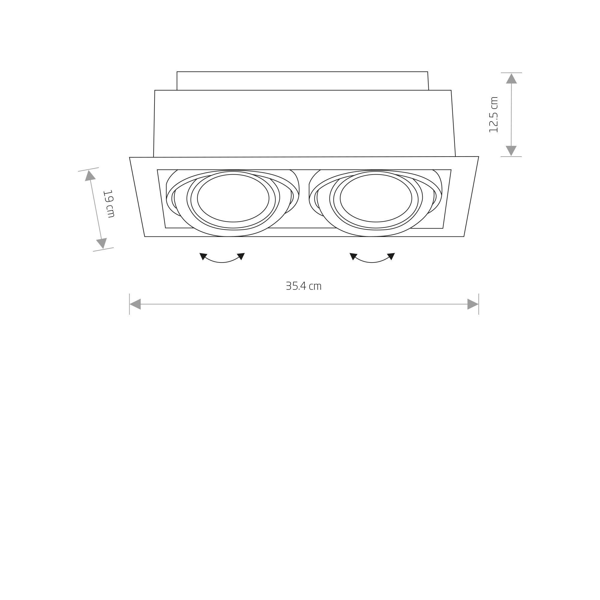 deckenleuchte, zweiflammig, recessed, rahmen, maßangaben