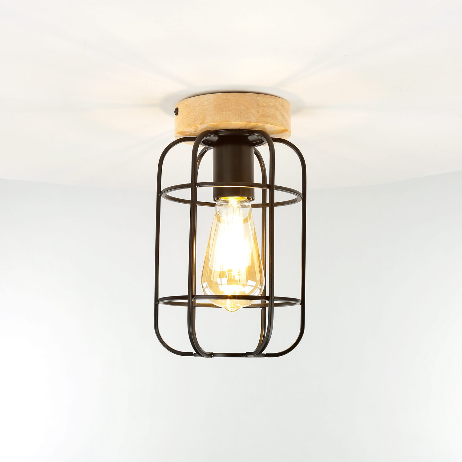 Deckenleuchte Metall Holz E27 Ø 15 cm klein Leuchte, Deckenleuchte, Lampe