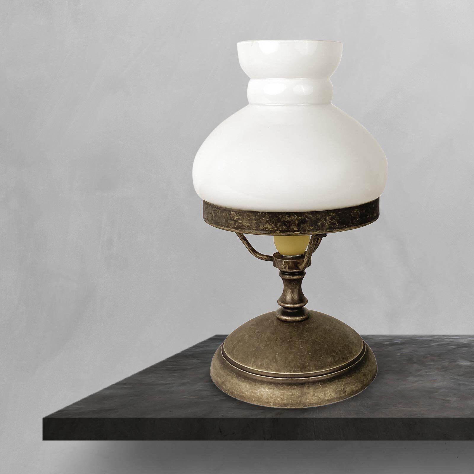 Tischlampe Glas Messing 23,5 cm in Bronze Antik Weiß E14