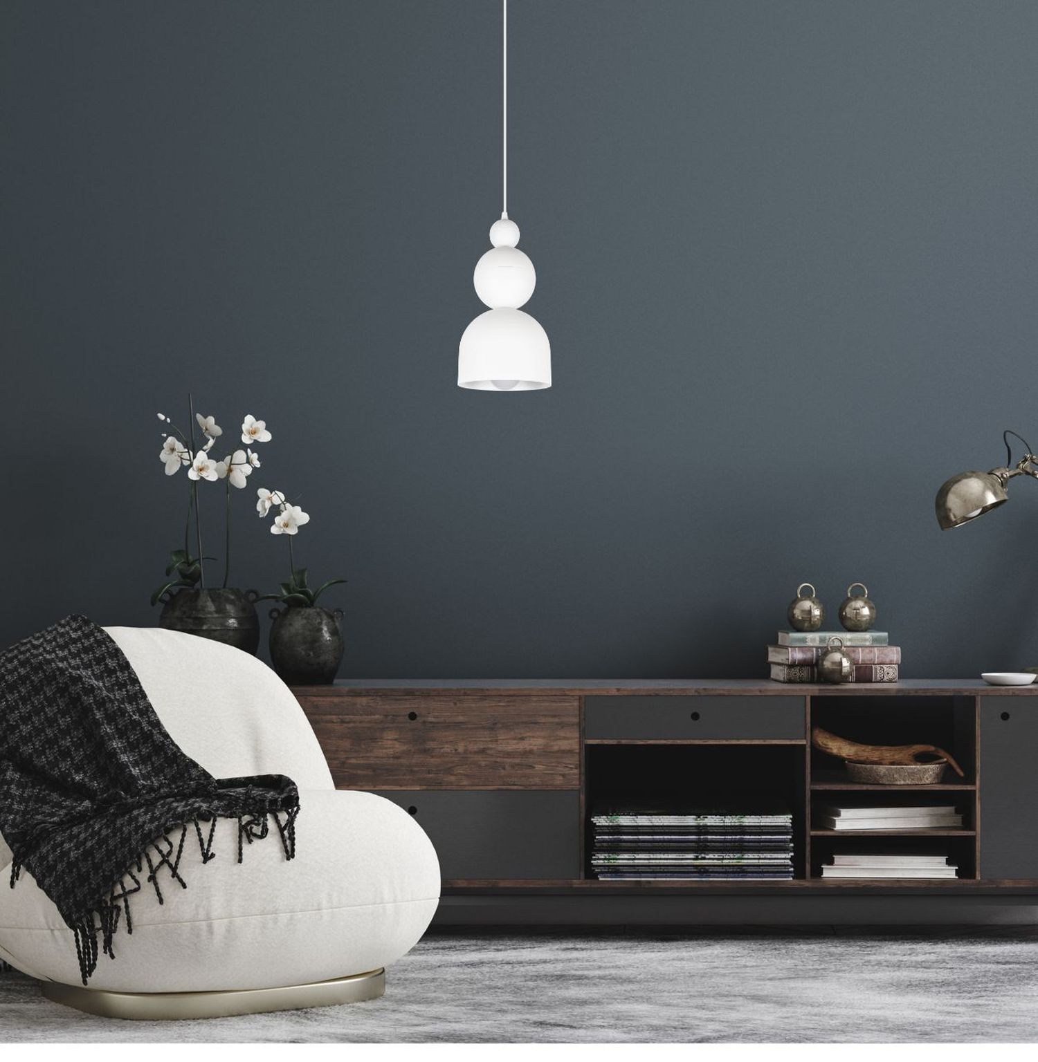 Weiße Hängelampe Metall Loft Design E27 B:17 cm rund