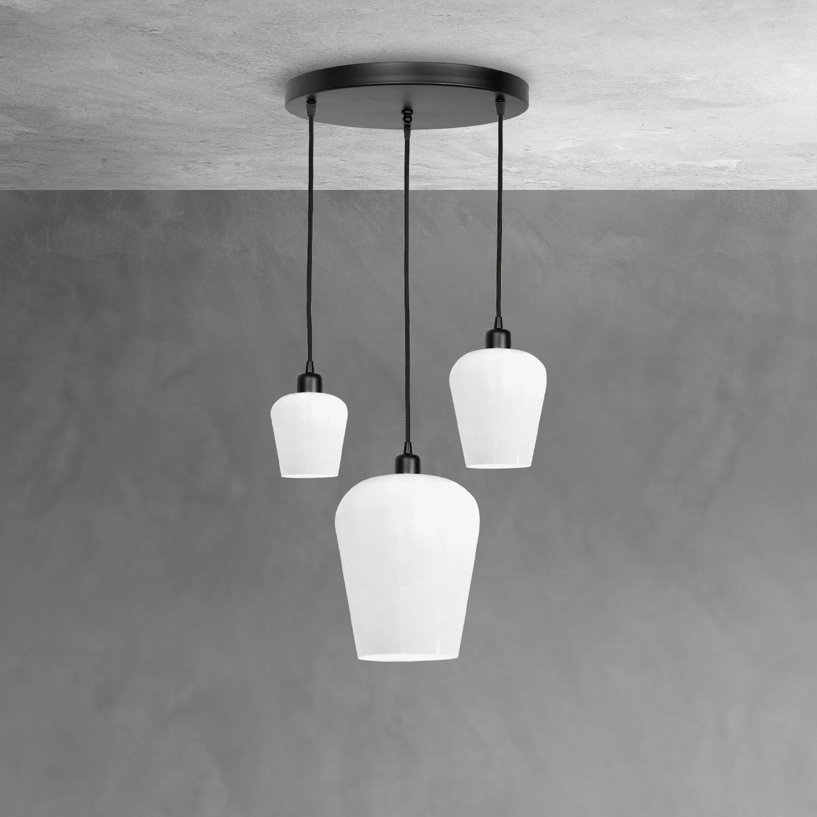 Pendelleuchte Schwarz Weiß 3-flammig E27 Ø 47,5 cm ADRIAN Lampe, Kronleuchter, Deckenleuchte