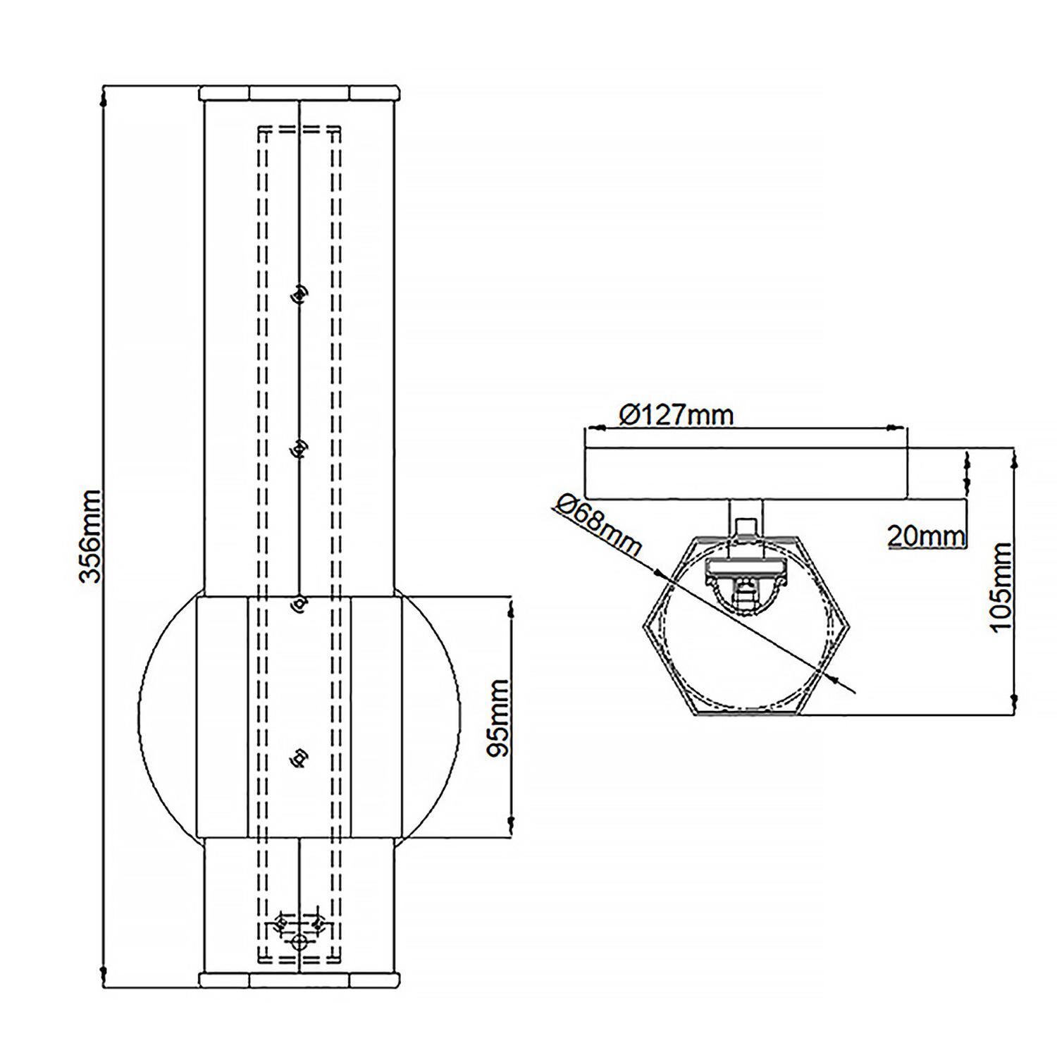 Badlampe LED Metall Glas H: 35,6 cm IP44 blendarm JORAN Diagramm, Handlung, CAD-Diagramm