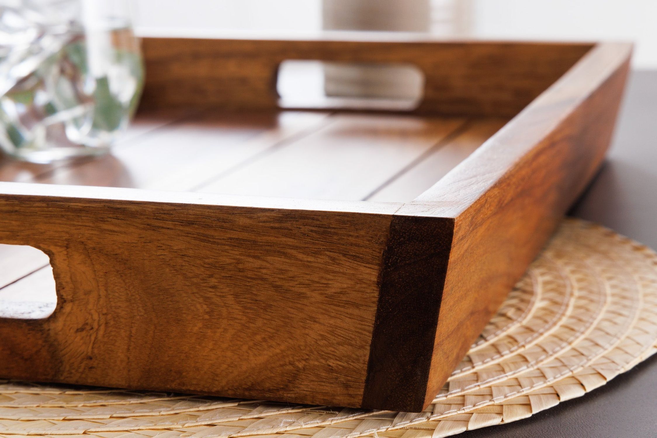 Tablett Holz Sheesham 29 x 44 cm mit Griffen Unikat Holz, Tablett, Hartholz, Gebeiztes Holz