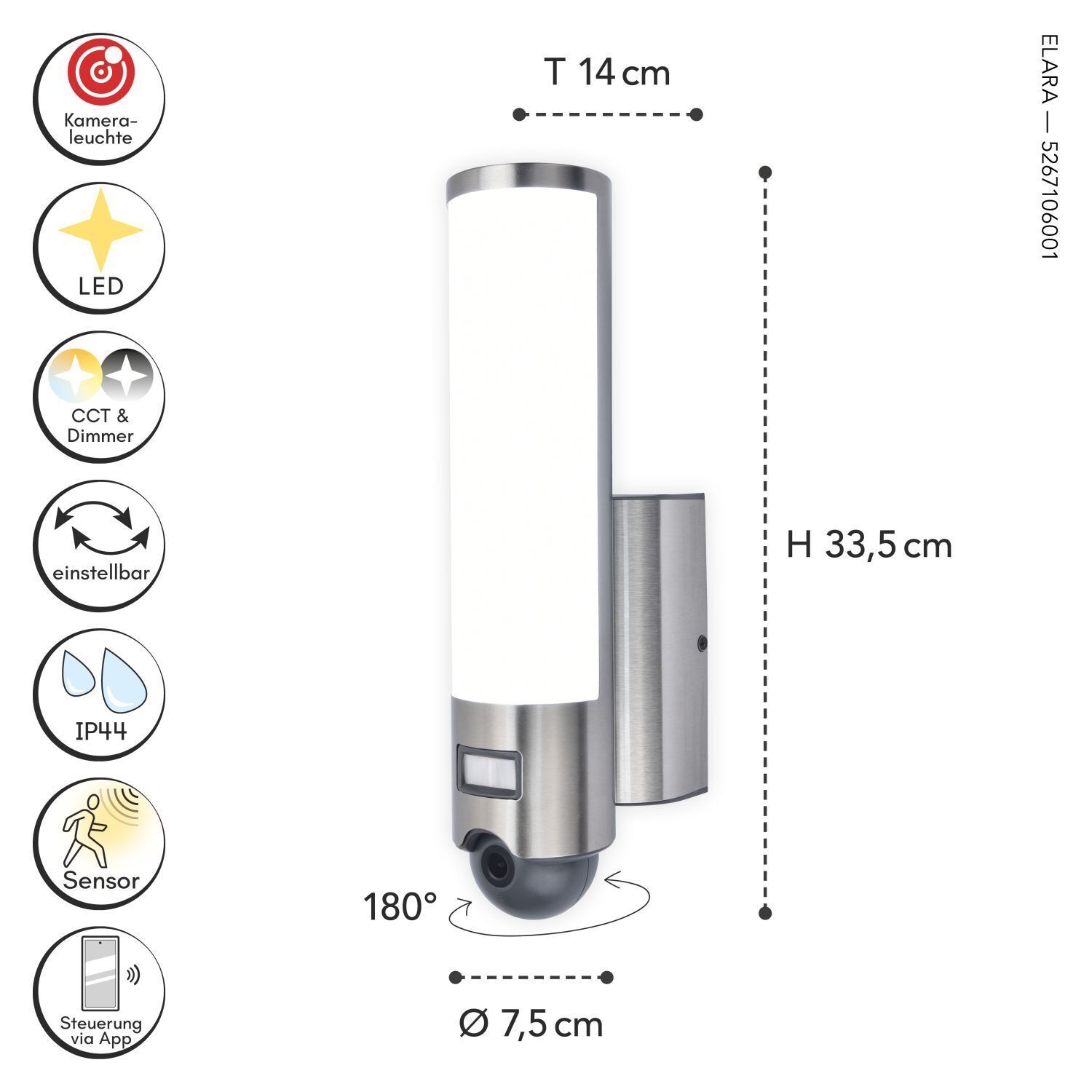 LED Außenlampe Bewegungsmelder Edelstahl IP44 dimmbar