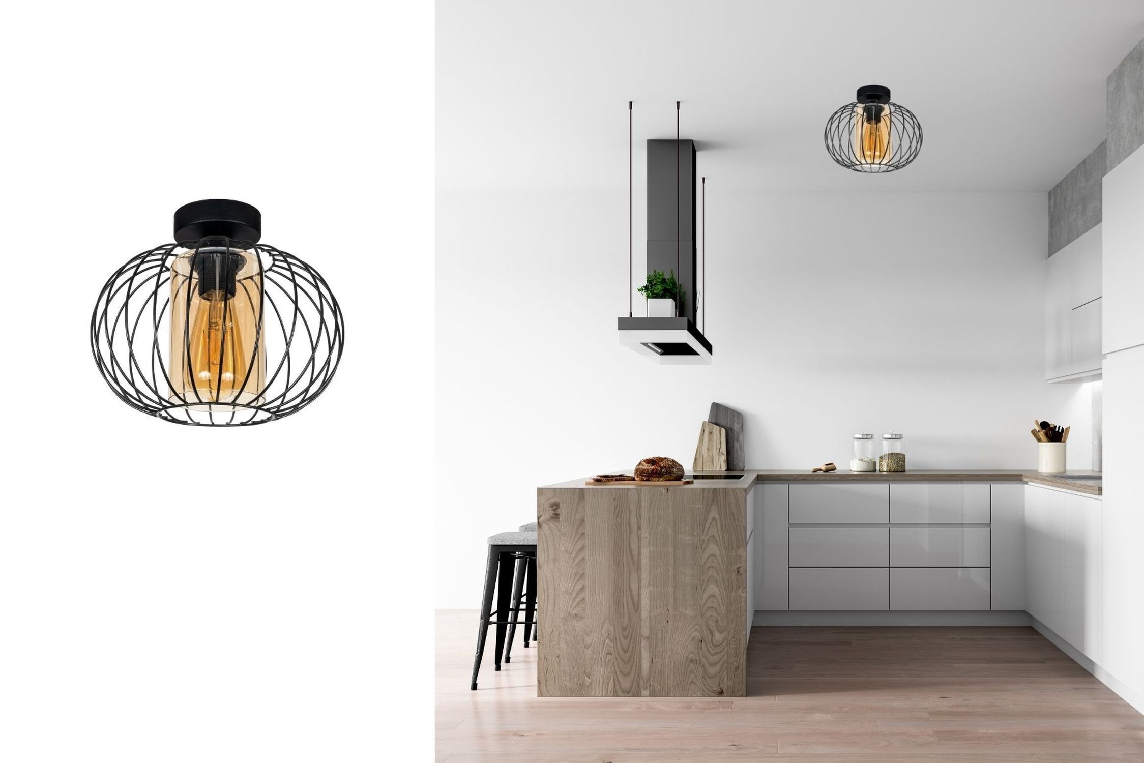 hängelampe, orange Glühbirne, Metallschirm, Pendel Lampe, Küchenstil