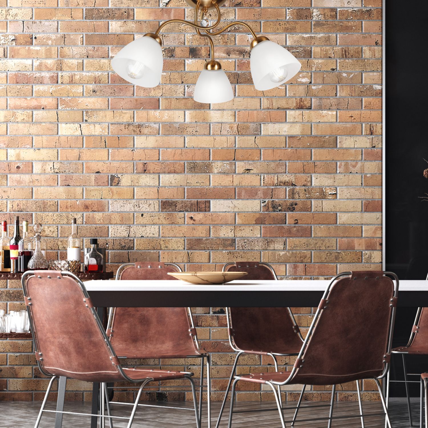 Blendarme Deckenlampe Metall Glas 3-flammig E27 Antik Innenarchitektur, Esszimmer, Esstisch, Tisch, Stuhl