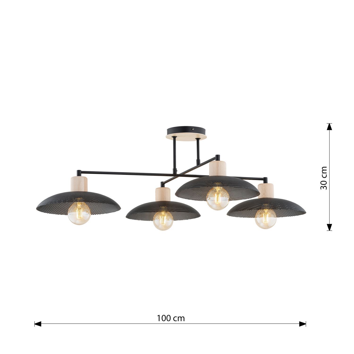 Deckenlampe Schwarz Holzoptik 100 cm lang Metall E27 4-flammig