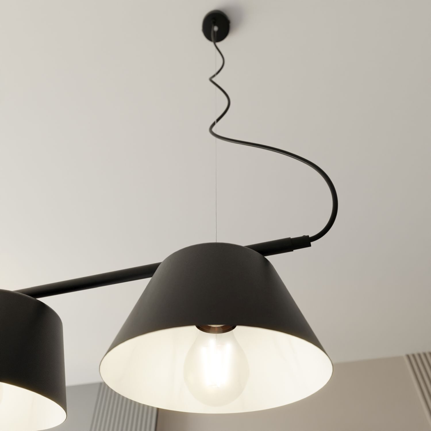 Hängelampe Metall B: 82 cm Modern Schwarz Weiß E27 3-flammig