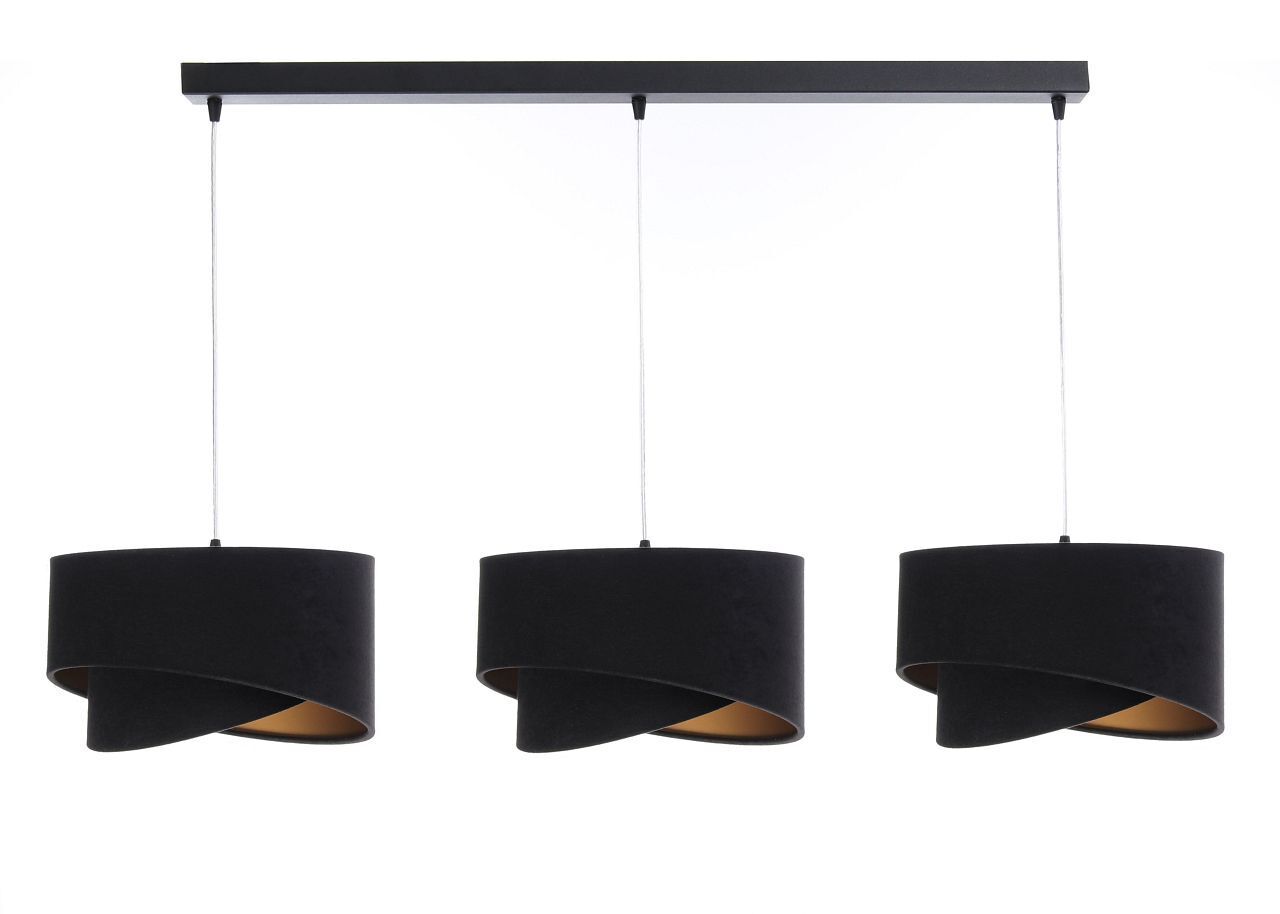 Pendelleuchte Stoff 3-flammig Stoff Schwarz Gold E27