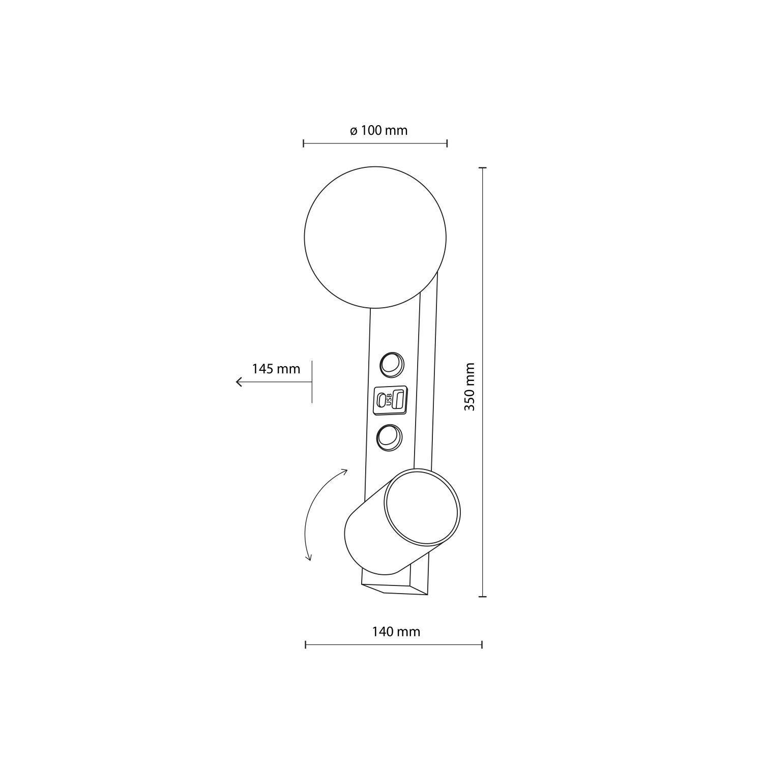 Wandlampe USB-Ladefunktion Schalter GU10 + G9 Glas Metall