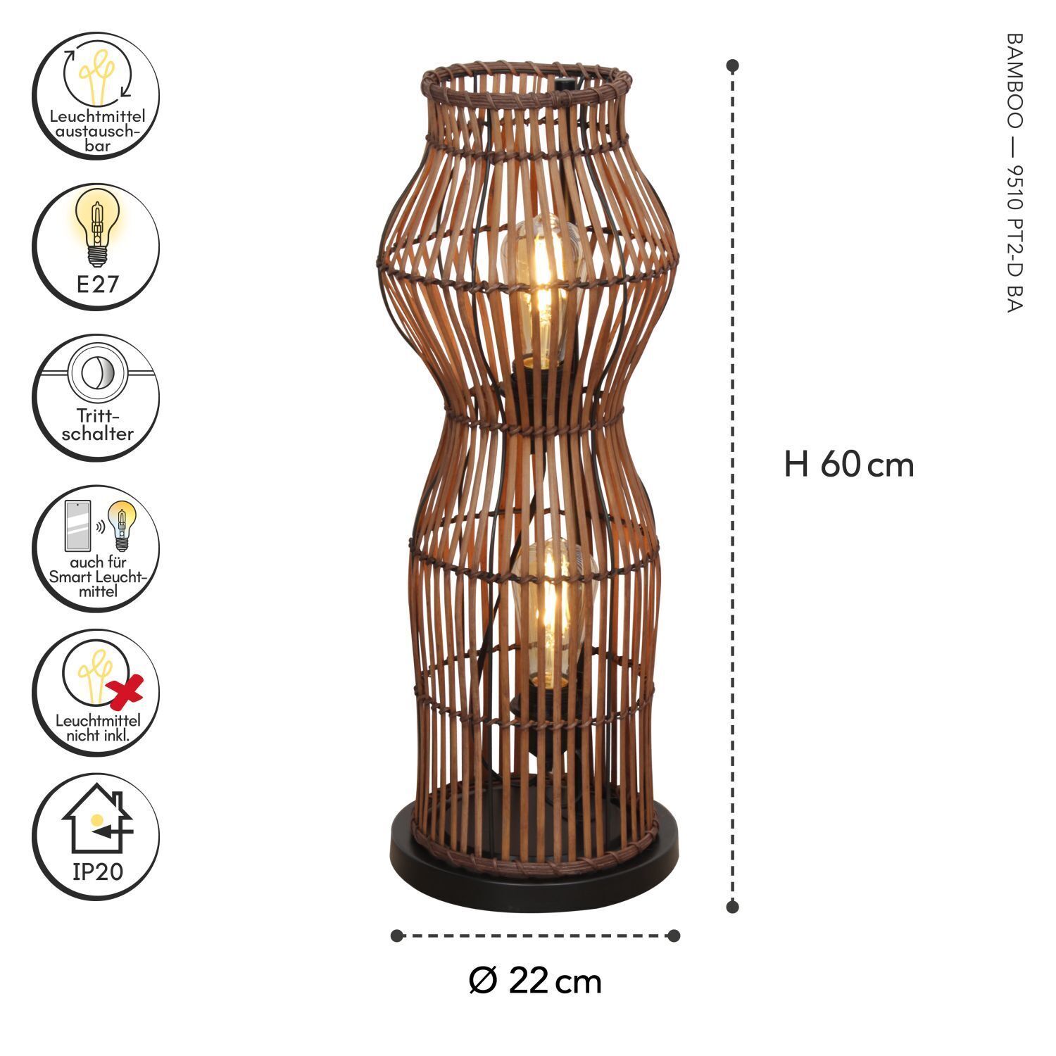 Lampen, Stehlampe, Rattan, Holz, Birken-Optik