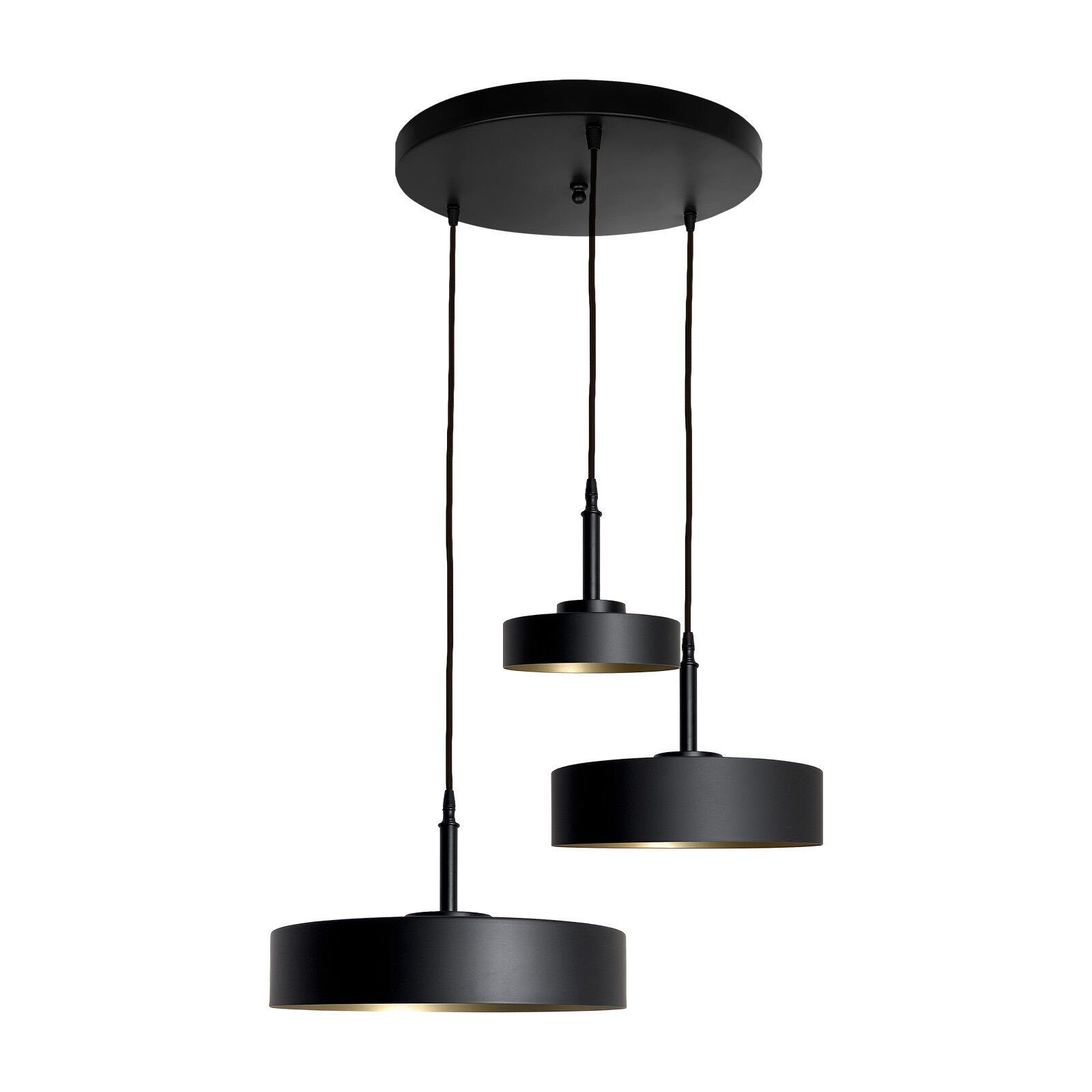 Pendelleuchte 3-flammig E27 in Schwarz matt Gold Retro Lampe