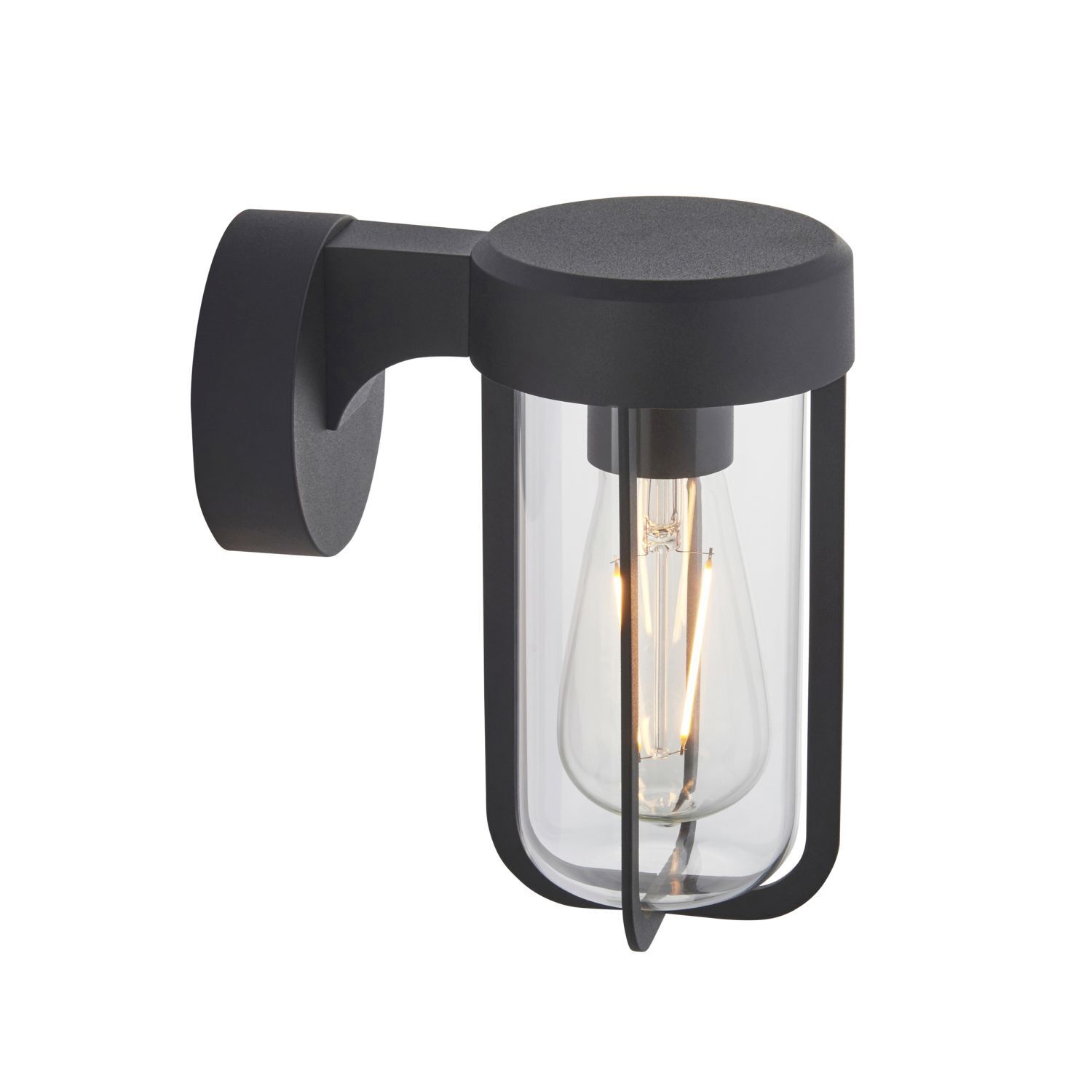 Außenwandleuchte Schwarz Alu Glas IP44 H: 20,8 cm klein E27