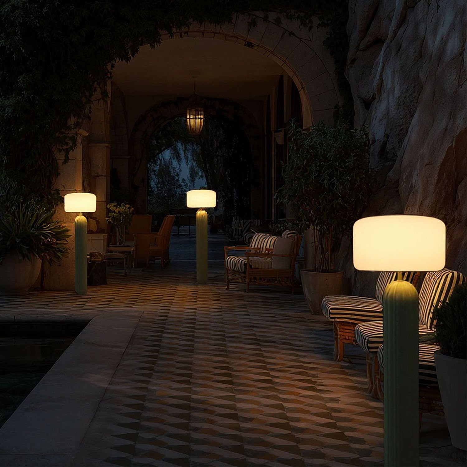 LED Solar Stehlampe Akku Beige dimmbar IP65 3000K 142cm Lounge, Lamps, Außenbeleuchtung, Terrasse, Ambiente