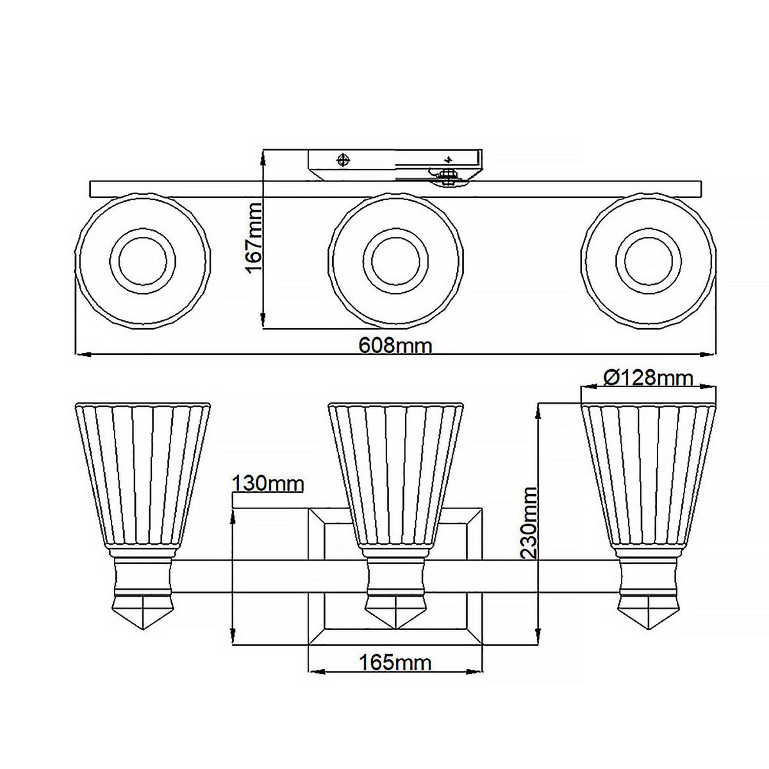 LED Wandlampe Bad IP44 60,8 cm lang Metall Glas 3000 K CAD-Diagramm, Diagramm