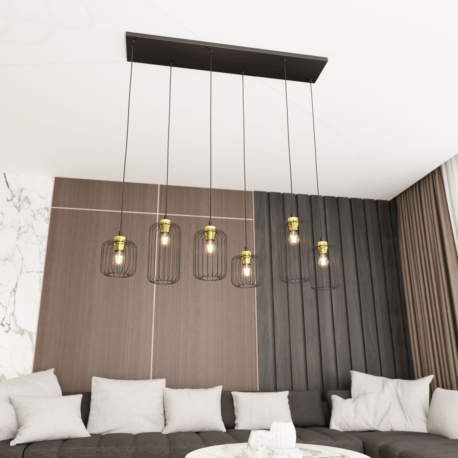 Hängelampe Metall E27 115 cm lang stilvoll Schwarz Gold hängelampe, pendelleuchte, schwarz, metall, wohnbereich