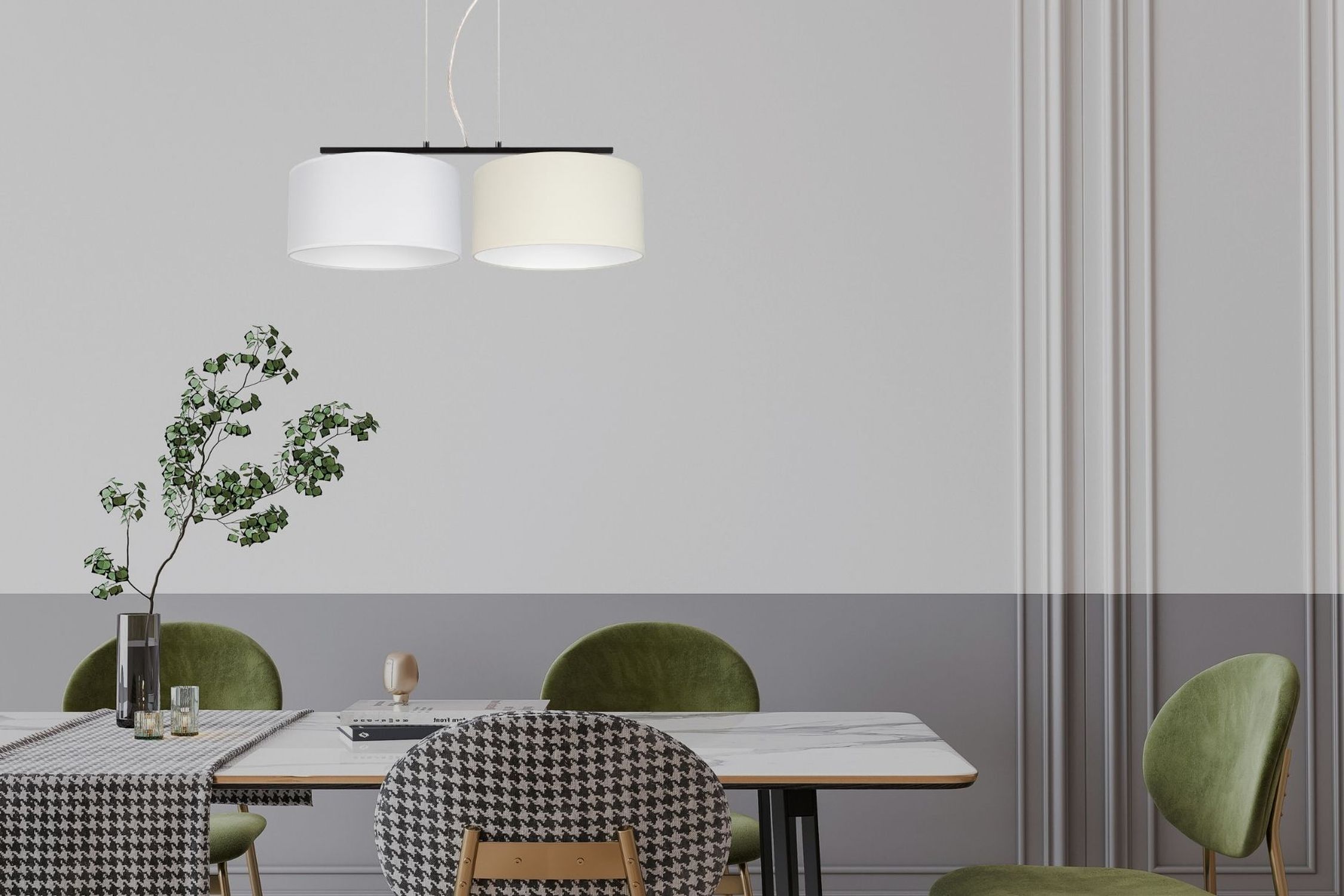 Stoff Pendelleuchte blendarm Weiß Ecru E27 70 cm lang