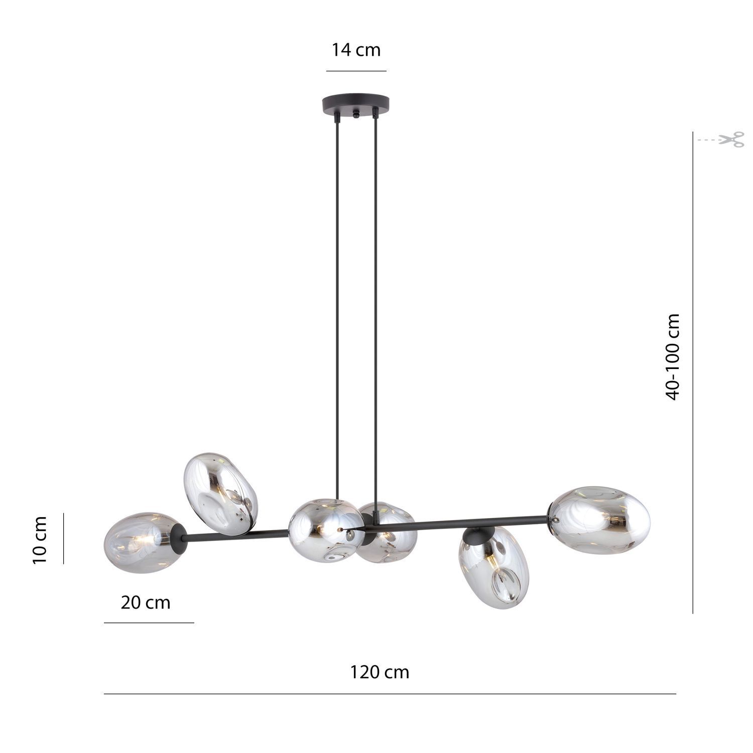 Hängelampe Rauchglas verstellbar 120 cm lang