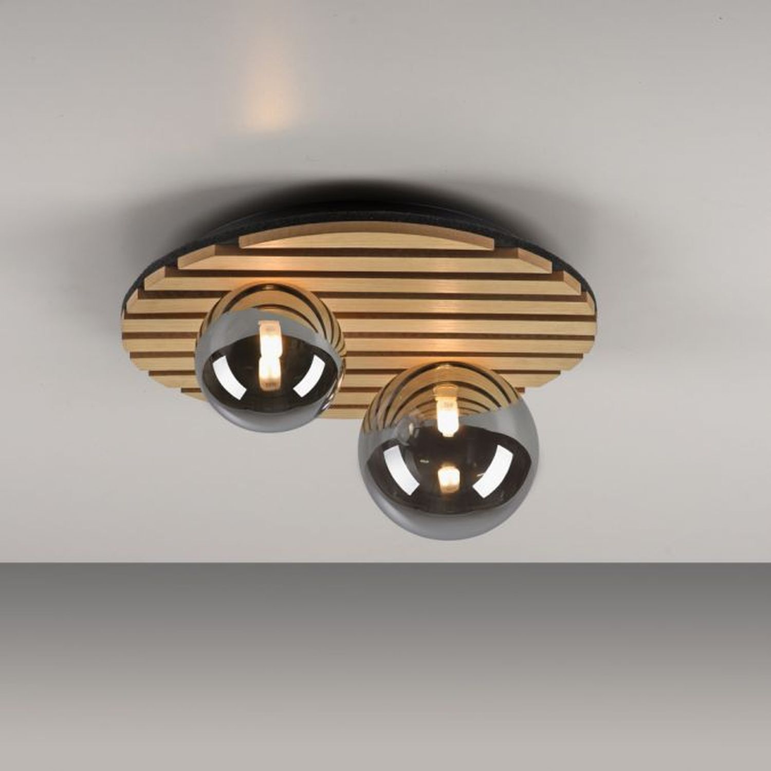 Wohnliche Deckenlampe Glaskugeln Holz G9 Ø38,5 cm Natur