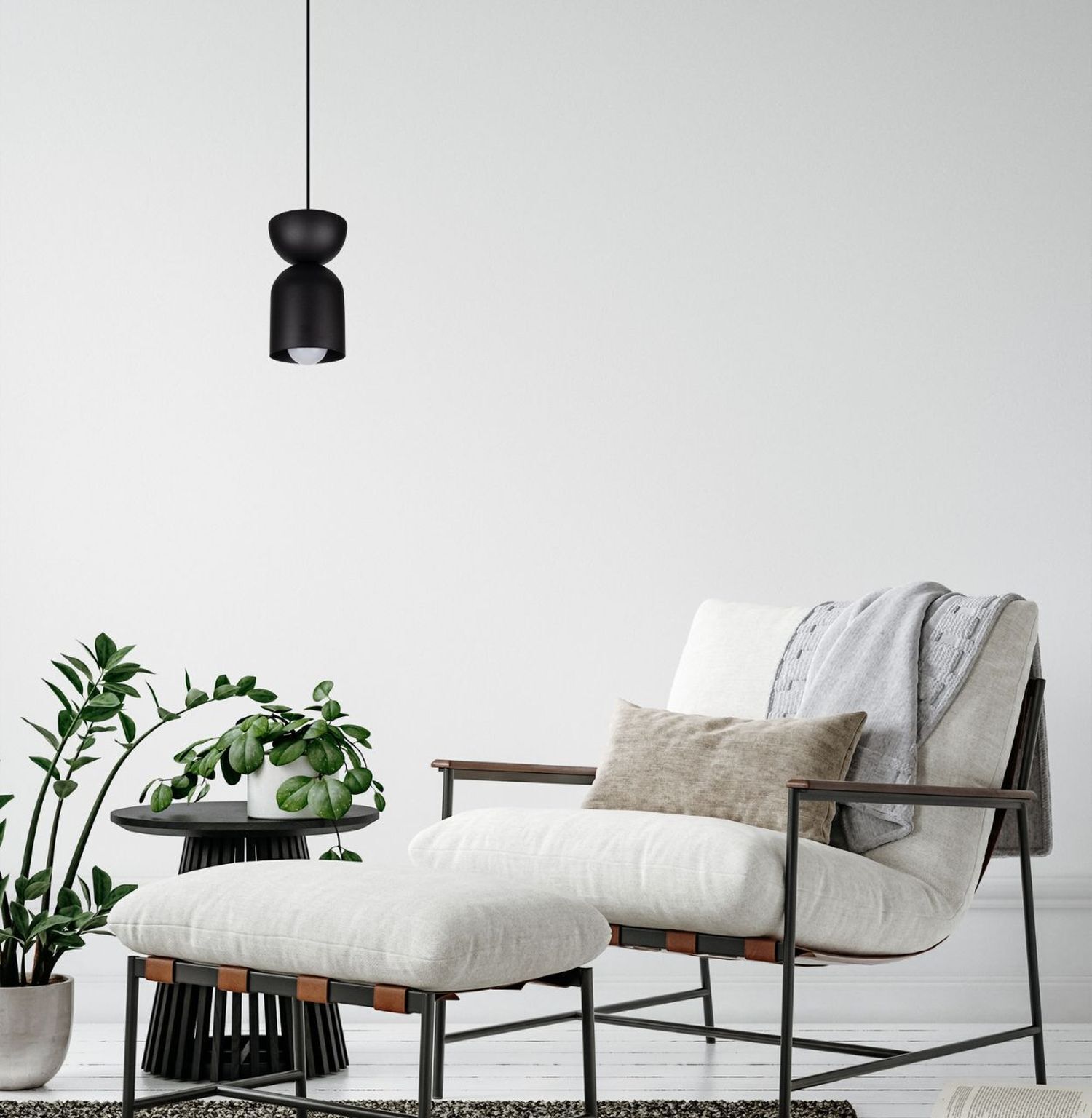 Runde Hängeleuchte Schwarz Metall Ø11 cm Minimalistisch Moebel, Pflanze