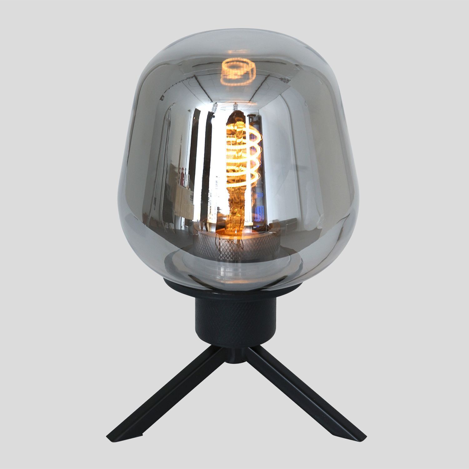Tischlampe Glasschirm Schwarz Rauchgrau 23 cm elegant