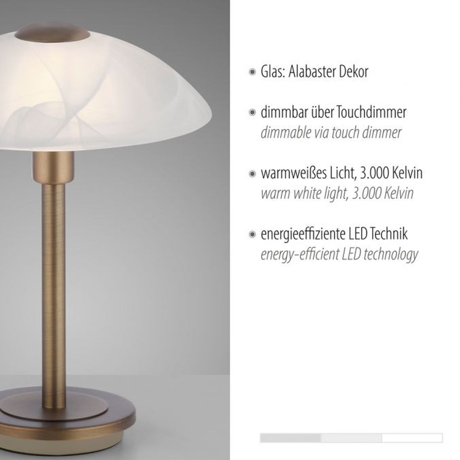 LED Nachttischleuchte dimmbar Touch Alabasterglas 28 cm Lampe, Tischlampe