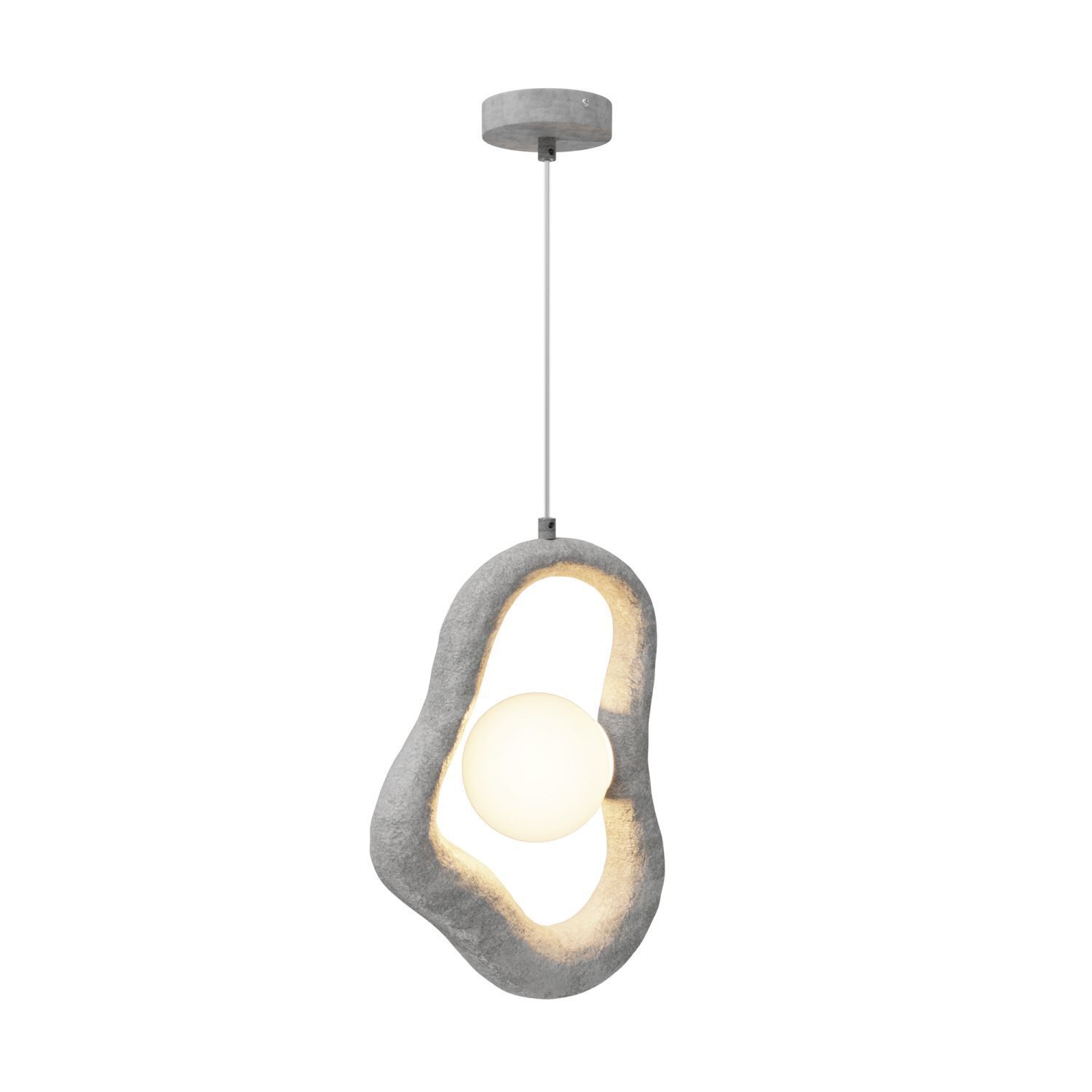 Moderne Pendelleuchte Beton Glas L:27,5 cm G9 blendarm Deckenlampe, Hängelampe, Kalkstein-Optik, Porzellansphere, Industrie-Design