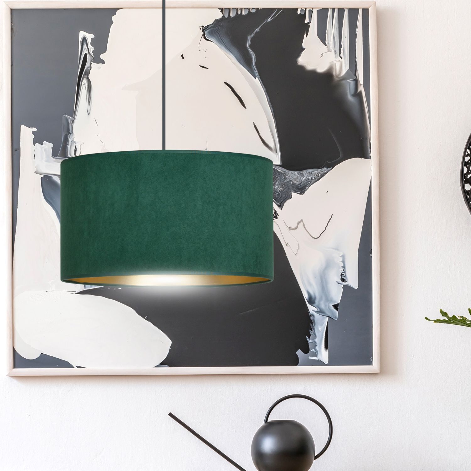 Pendelleuchte Grün Gold Schwarz Ø 35 cm rund E27 Stoff Metall