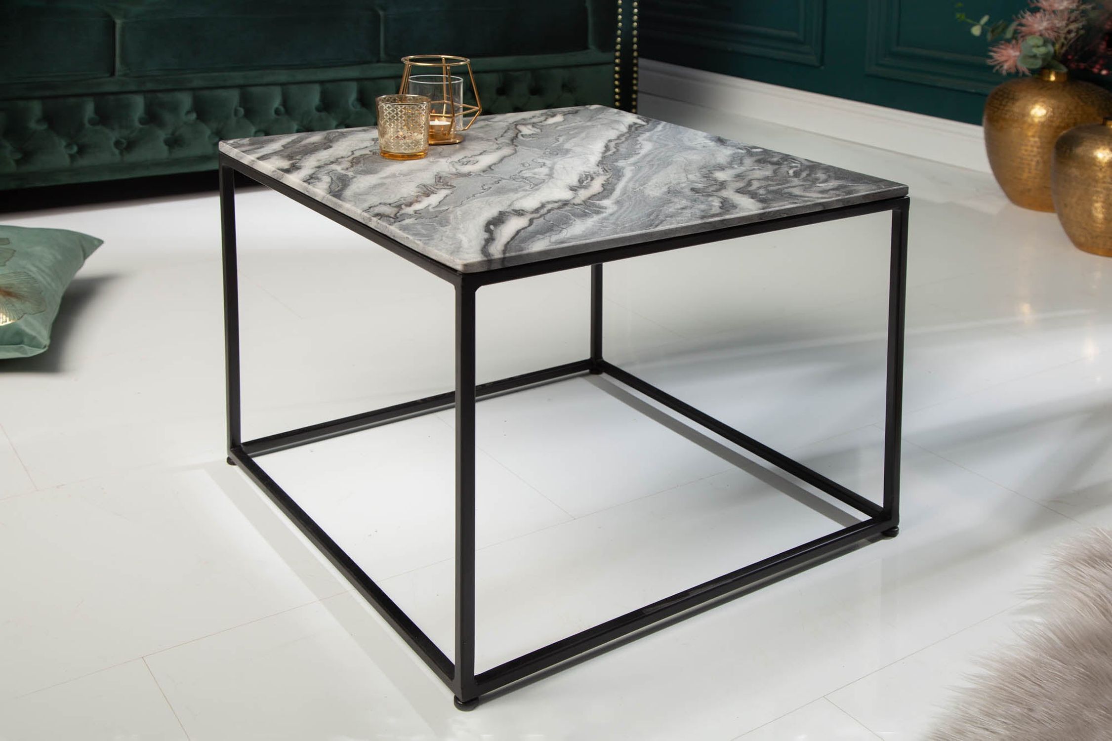 Couchtisch Marmor Metall in Grau Schwarz 50 x 50 cm