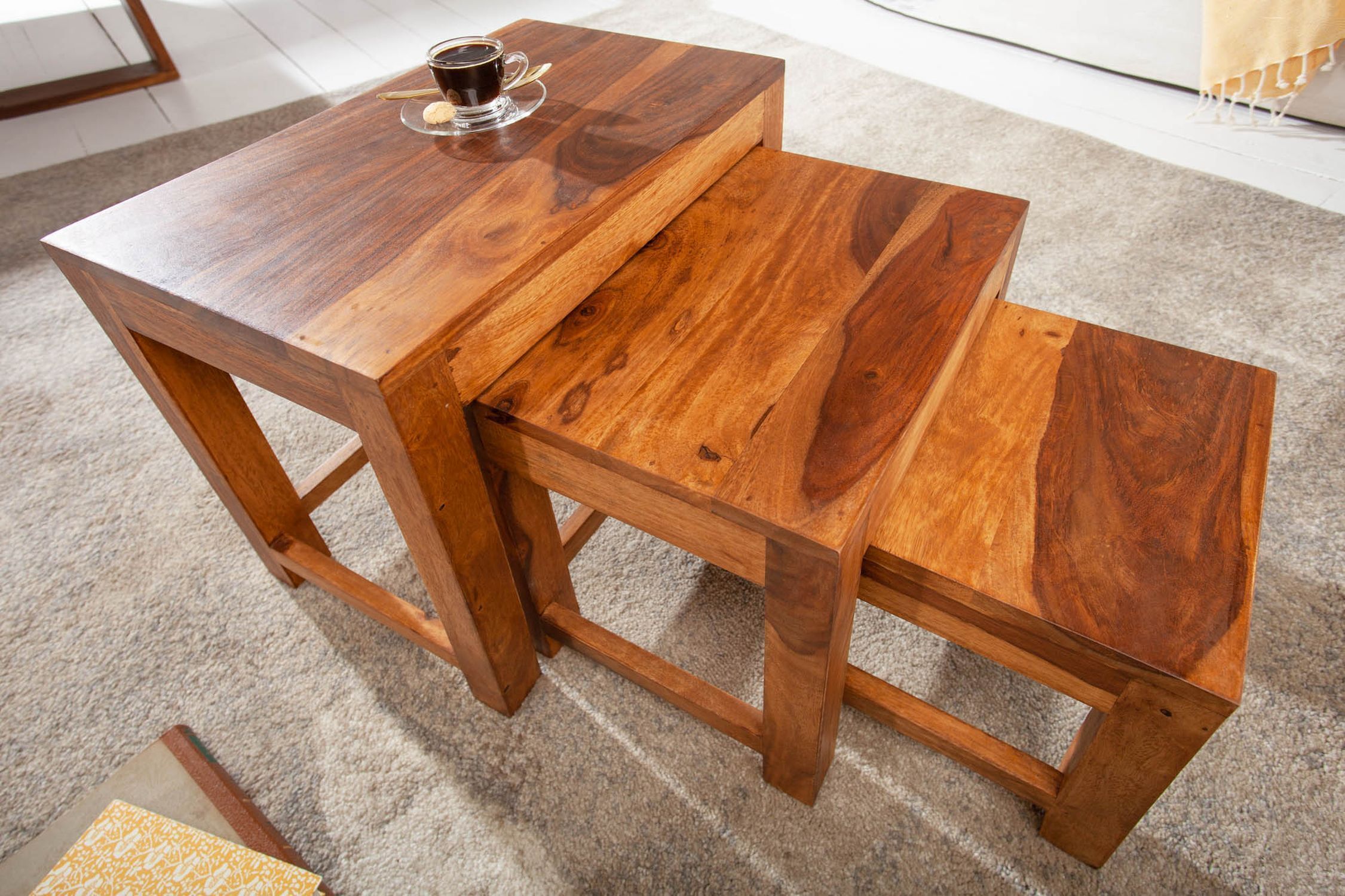 Beistelltisch 3er Set Sheesham Holz in Natur