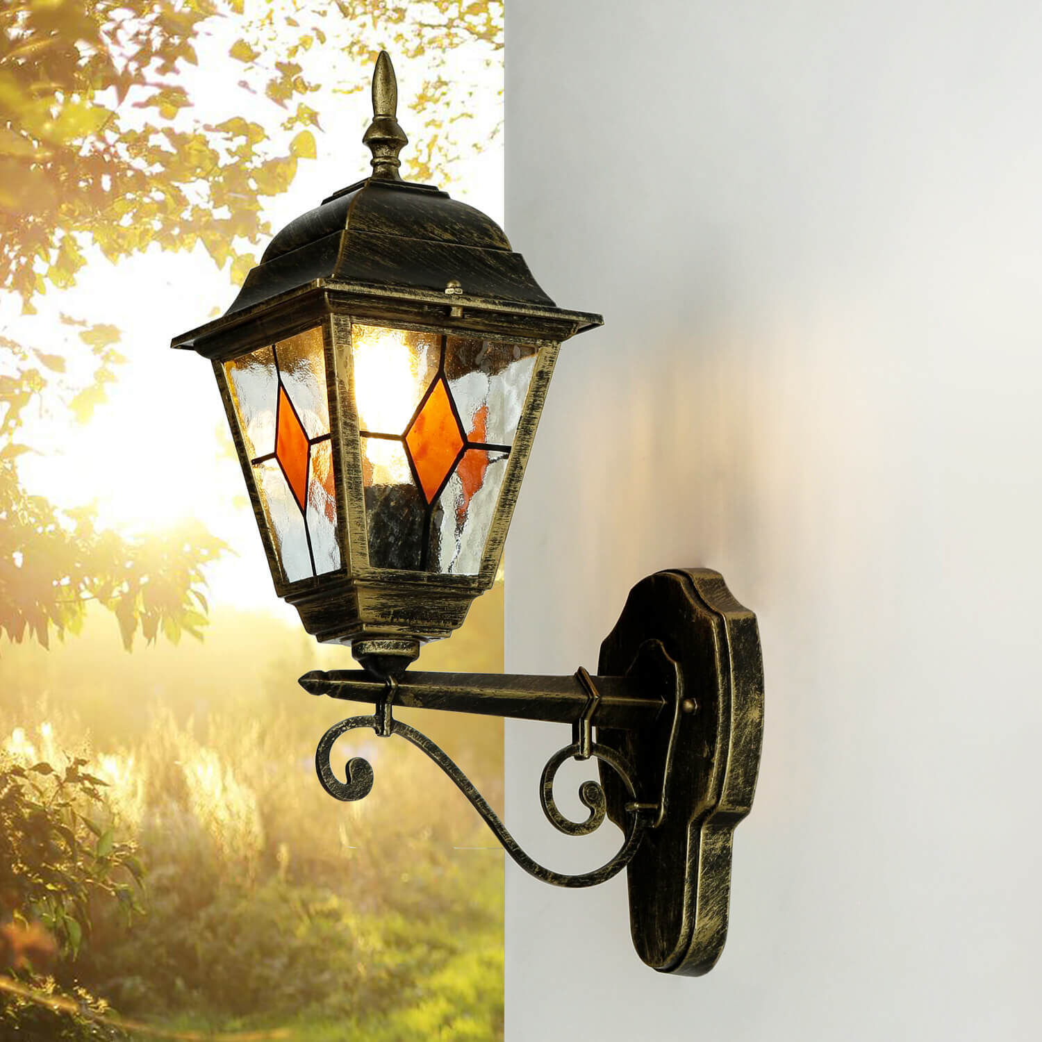 Tiffany Stil Lampe außen Gold Antik E27 SALZBURG Lampe, Lampenschirm