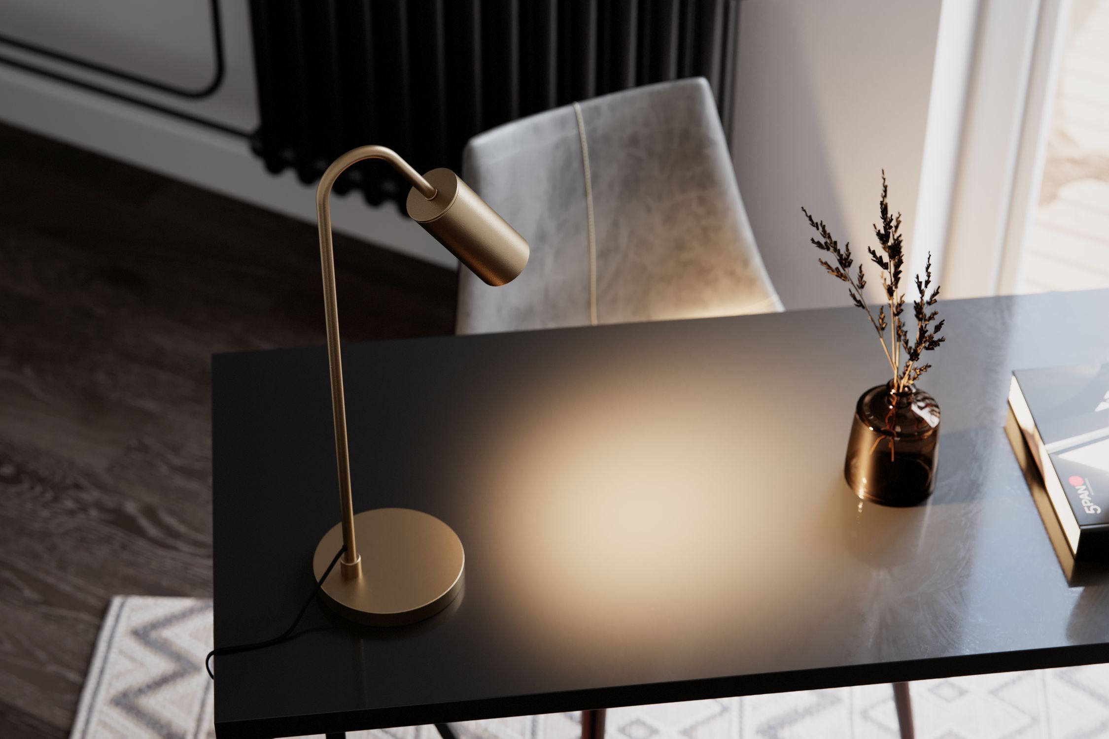 Schreibtischlampe Metall GU10 51 cm hoch in Gold matt Lampe, Mobiliar, Tabelle, Tischplatte