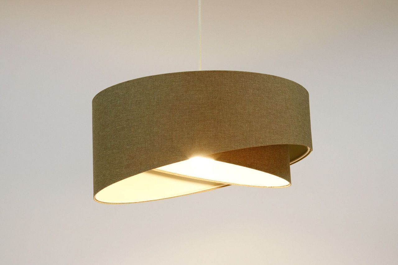 Hängelampe Modern E27 rund D: 40 cm Braun Stoff Boho