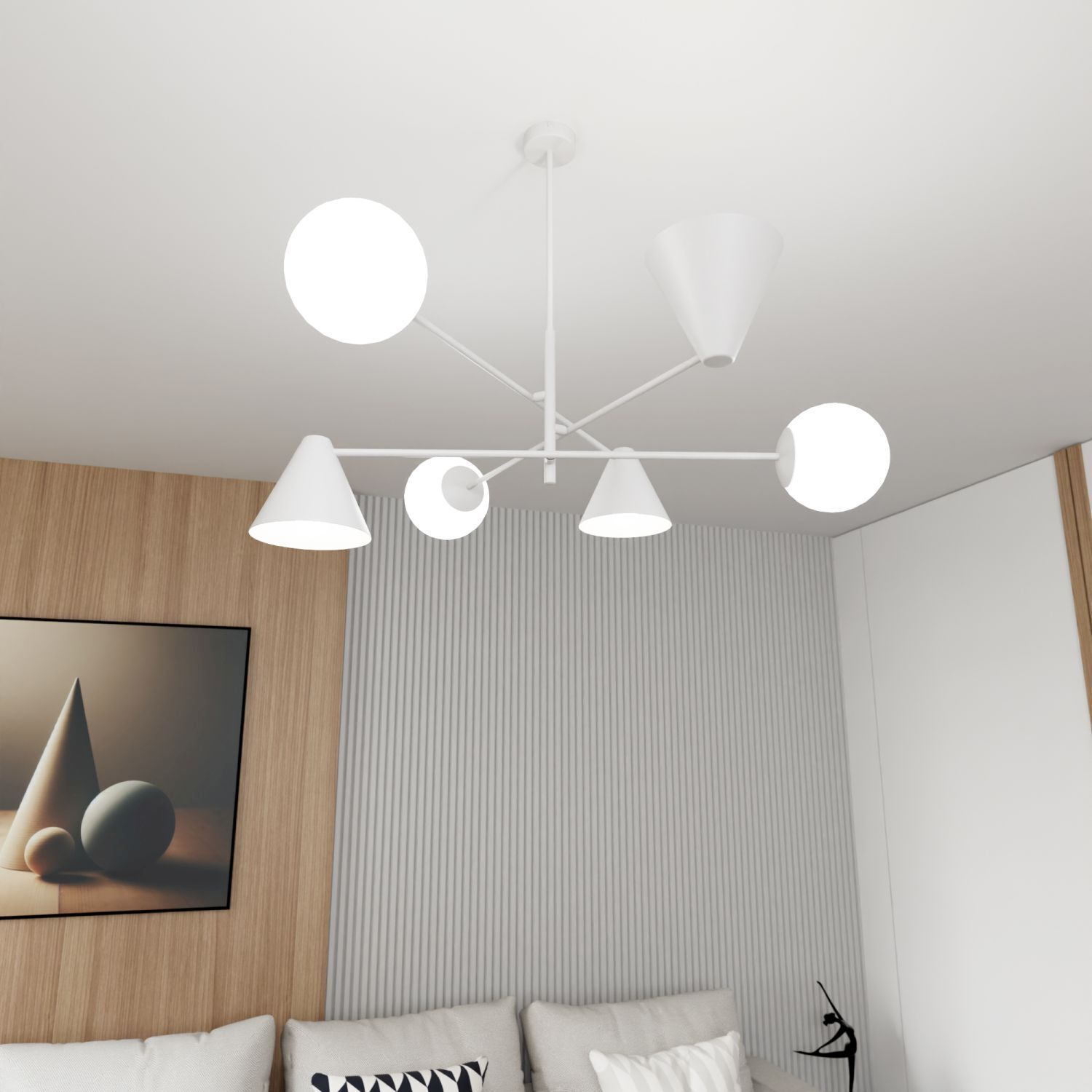 Deckenlampe Glas Metall E14 B:86 cm Weiß 6-flmg Modern