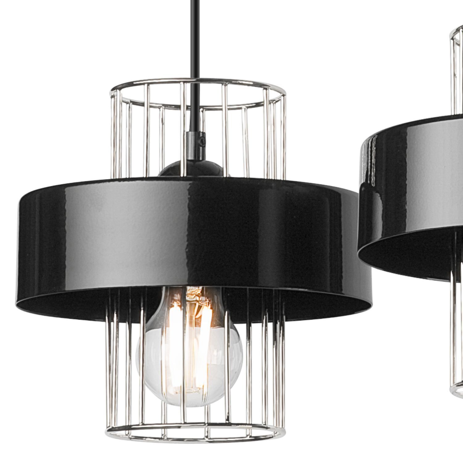 Pendelleuchte 3-flammig Modern Schwarz Chrom E27 Metall
