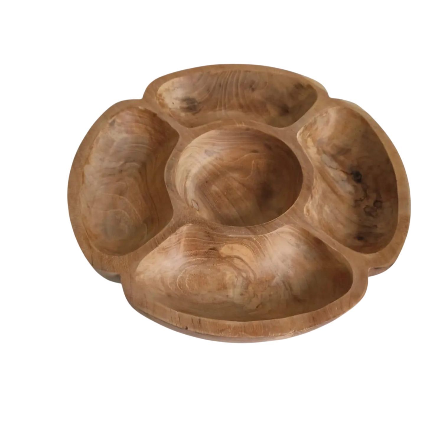 Snackschale Teak Holz B: 40 cm 5 Fächer Unikat Handarbeit Rauchrohr