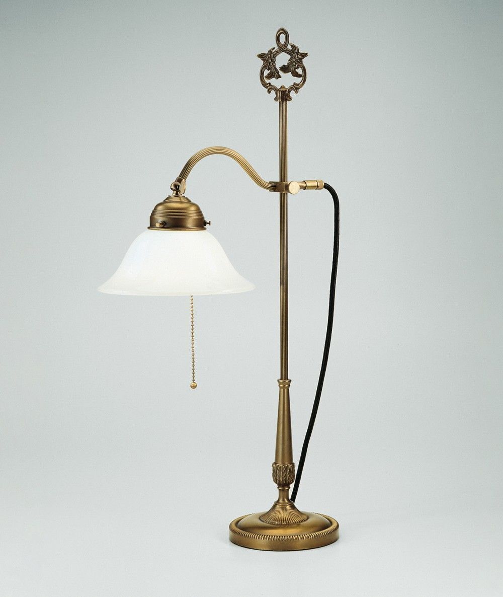 Tischlampe mit Zugschalter Messing Glas E27 blendarm