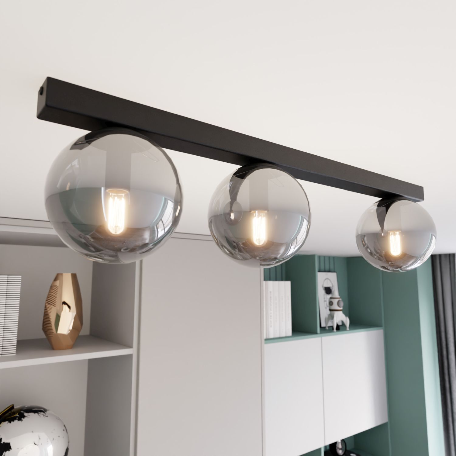 Deckenlampe 3-flammig 70 cm Rauchglas Metall E14 IRENE