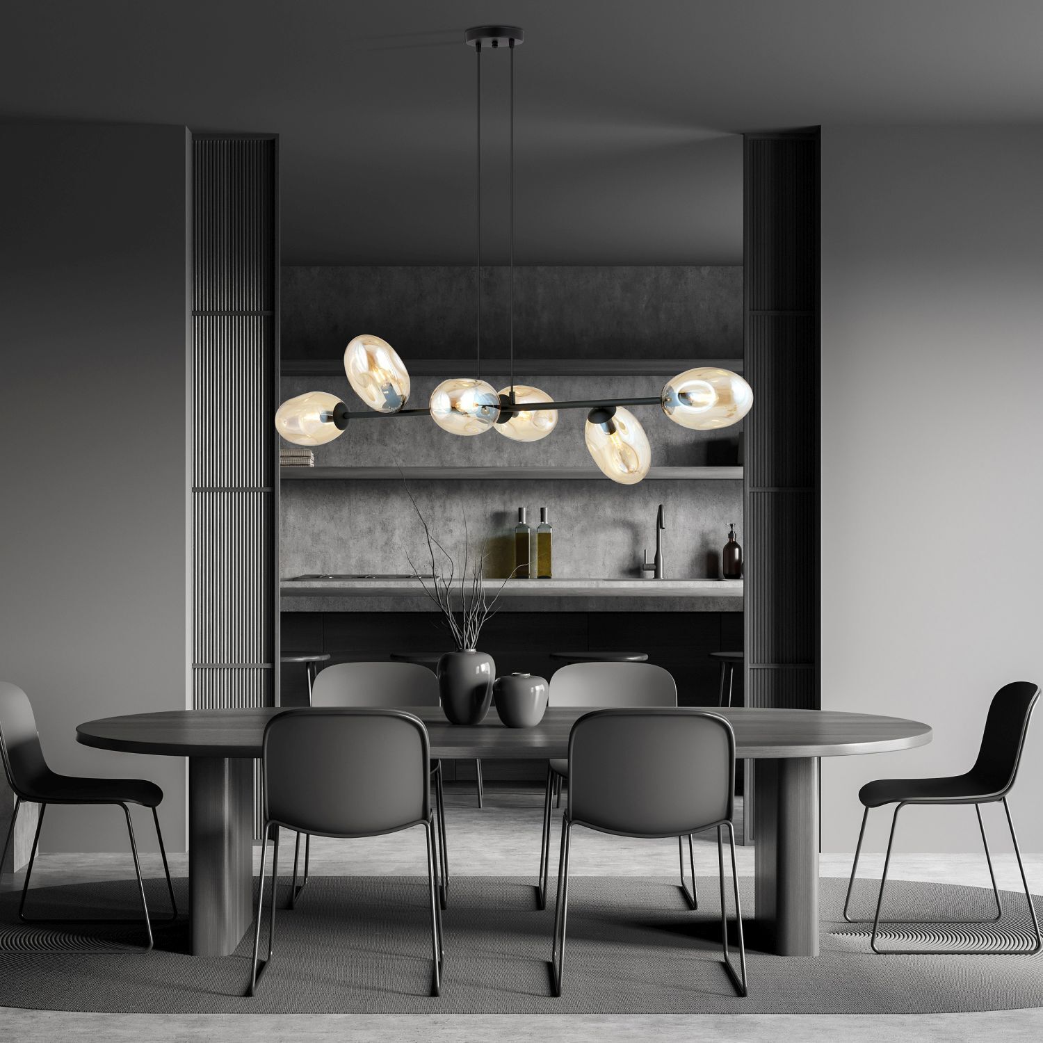 Pendelleuchte Schwarz Bernstein E14 Glas Metall