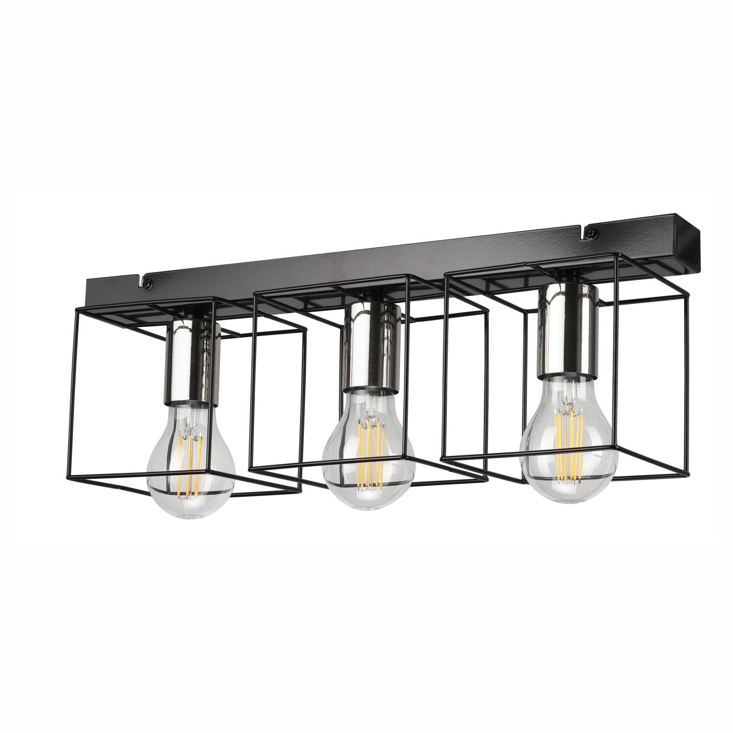 Deckenlampe Metall Schwarz Chrom 50 cm lang 3-flammig E27