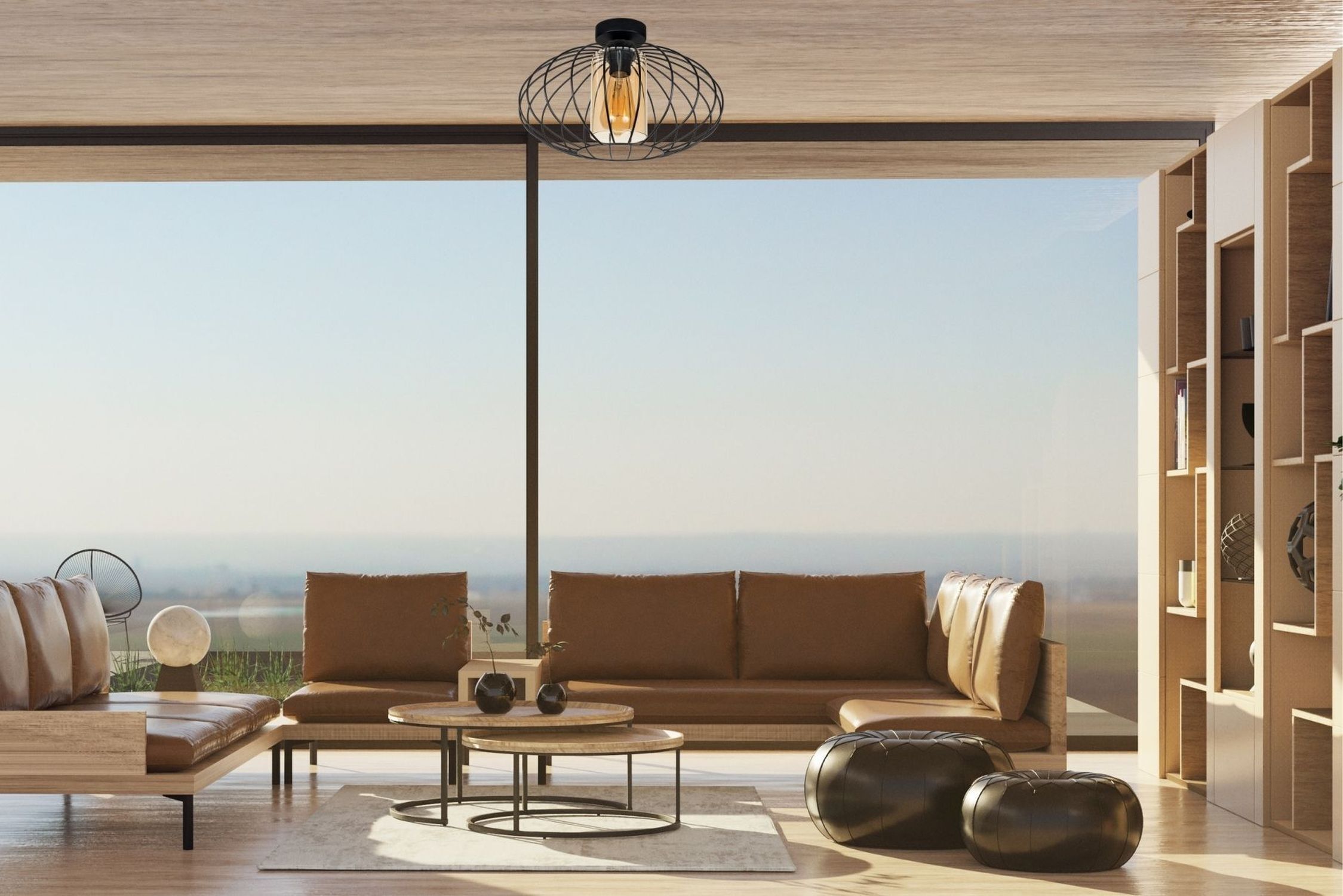 Deckenlampe E27 Ø34 cm Schwarz Honig blendarm Retro Lampe, Mobiliar, Tabelle, Innenarchitektur, Wohnzimmer