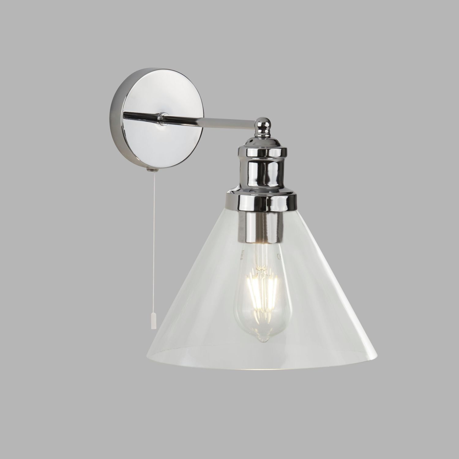 Wandlampe mit Schalter Chrom Klar E27 Glas