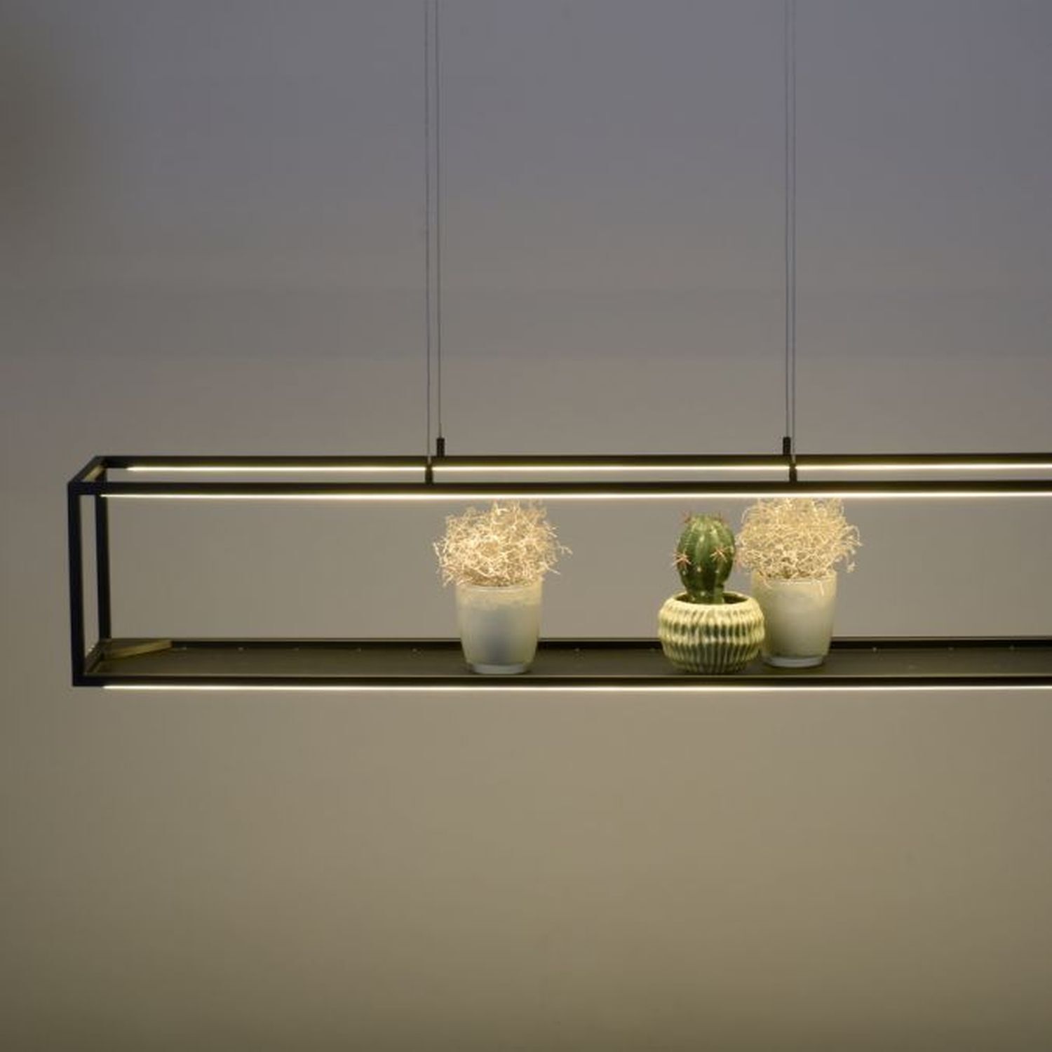 Schwarze LED Hängelampe dimmbar Touch 105 cm Memory Ablage, Pflanze