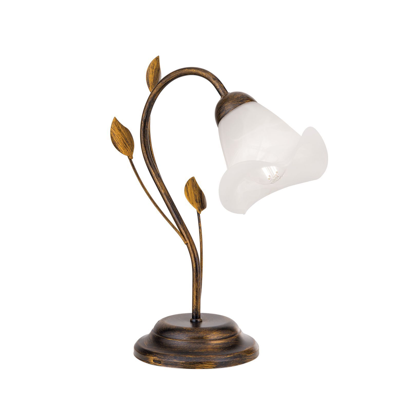 Nachttischleuchte Metall Glas 33 cm Shabby Antik Weiß Tischlampe, Metallstruktur, Blattdesign, Glasschirm, E27 Fassung