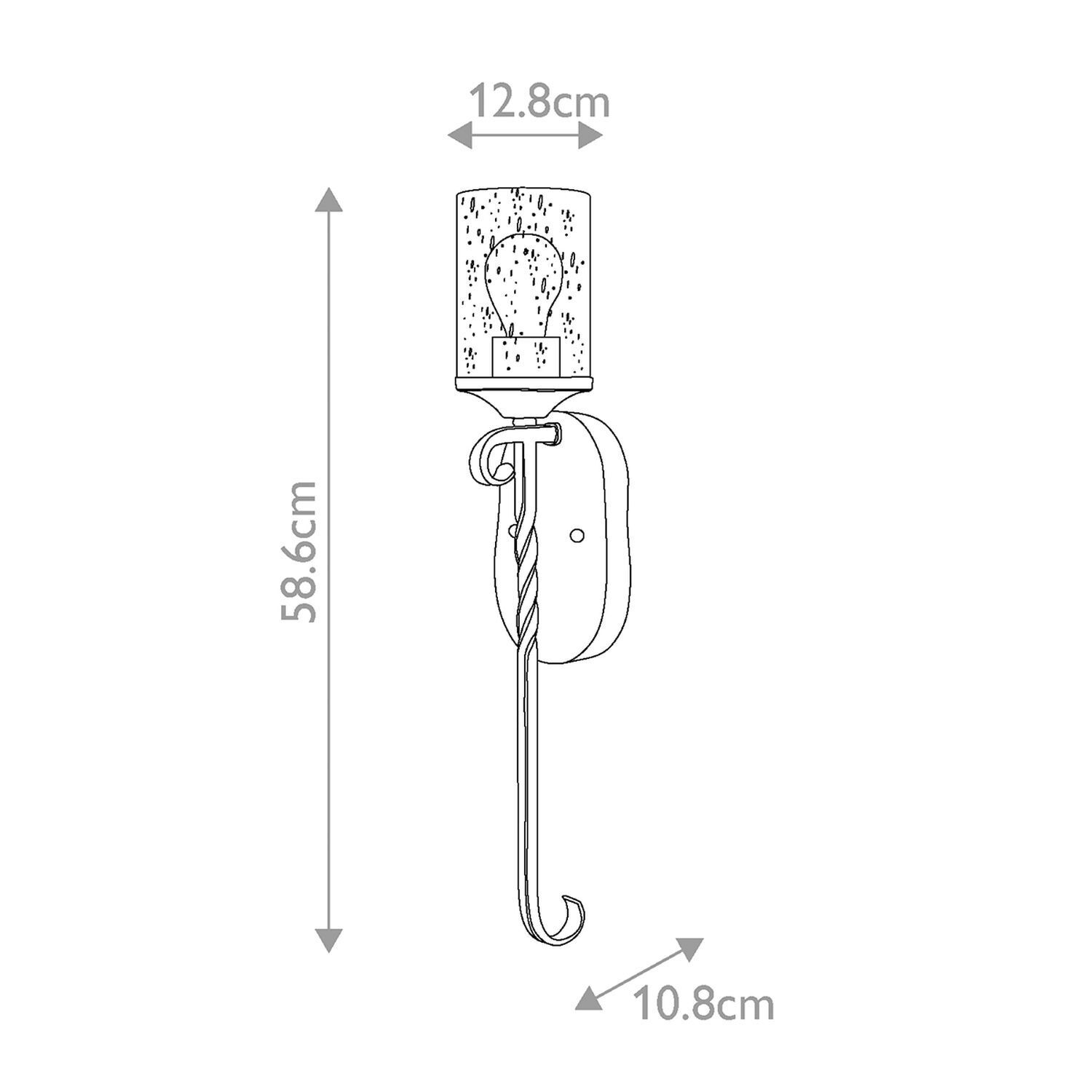 Wandleuchte Glas Metall E27 58,6 cm hoch Schwarz Antik