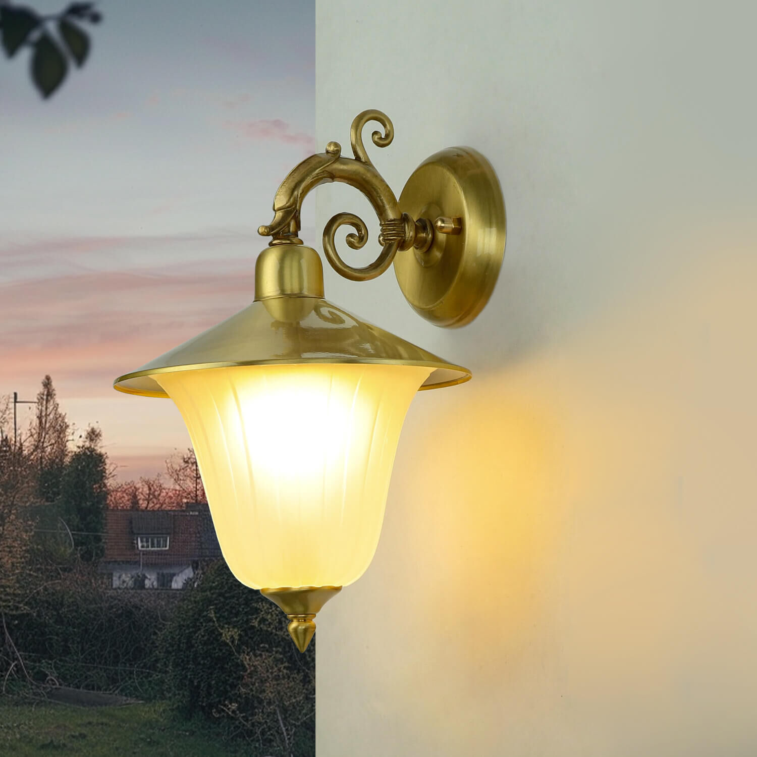 Wandlampe Außen Messing Glas Hof Rustikal IP23