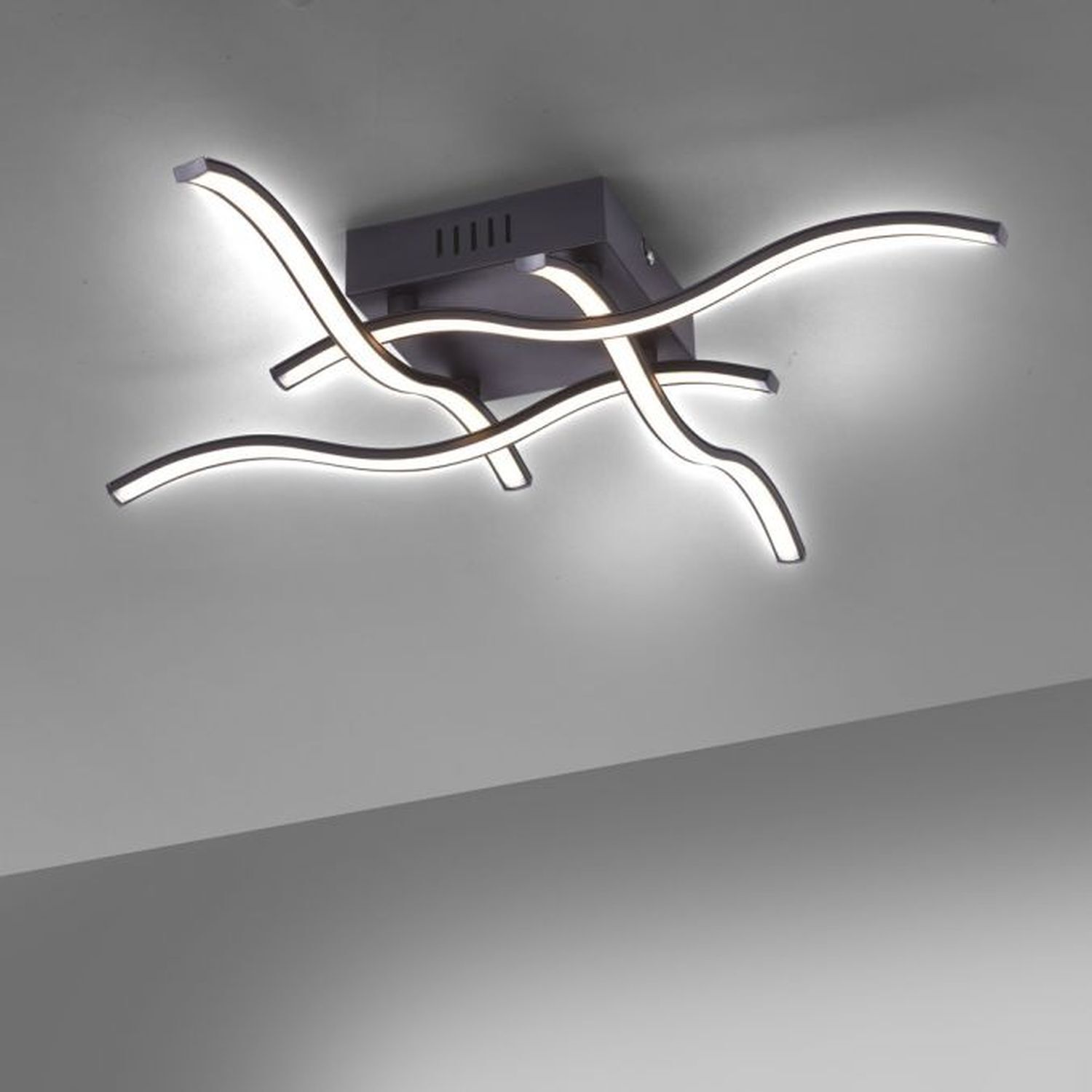 LED Deckenleuchte Wellen Metall Schwarz B:55 cm 3000 K