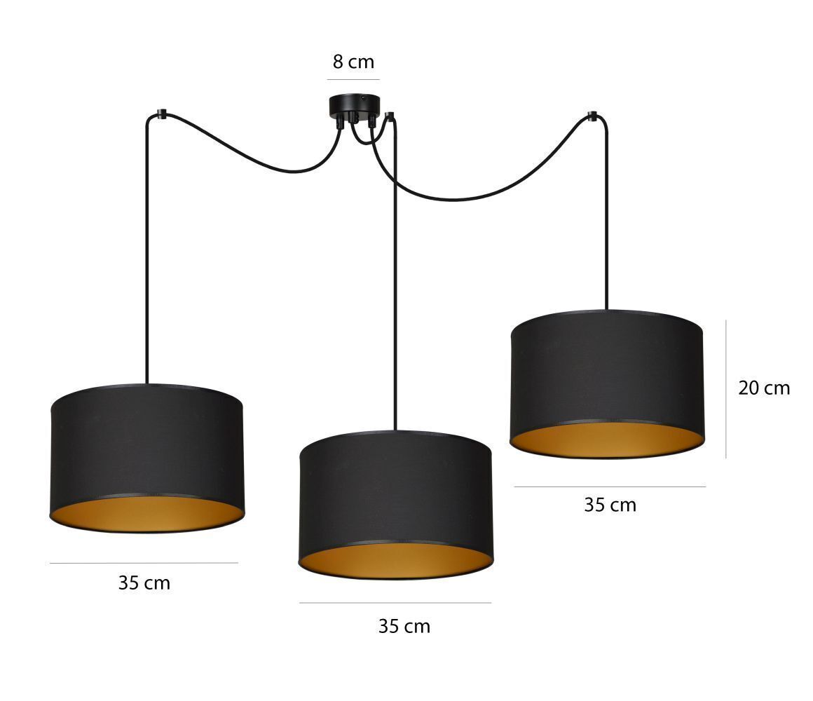 Hängelampe Schwarz Gold verstellbar 3 flammig Stoff E27 Lampe