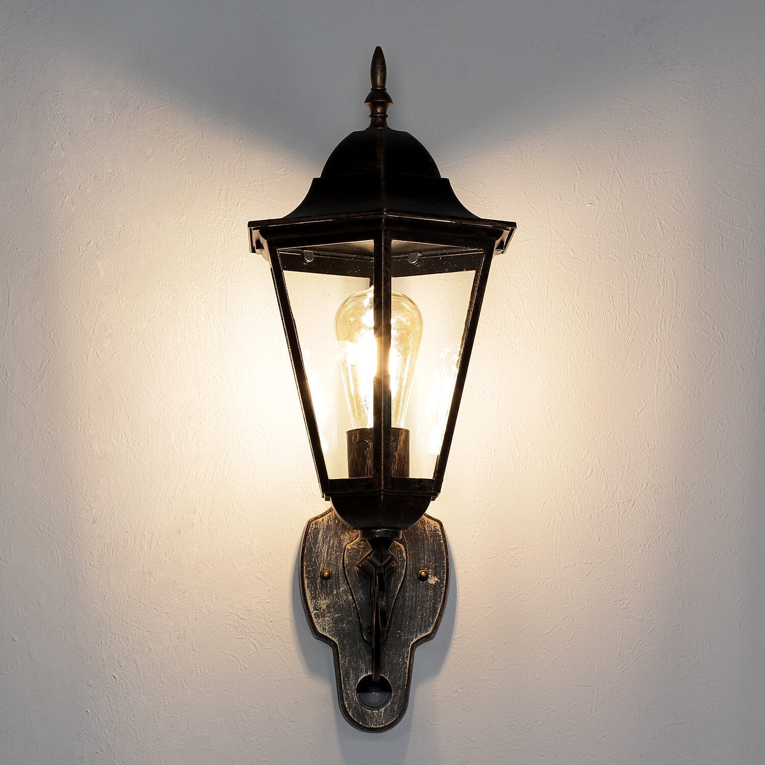 Rustikale Außenlampe mit Bewegungsmelder in Schwarz Kupfer Lampe, Lampenschirm, Leuchte