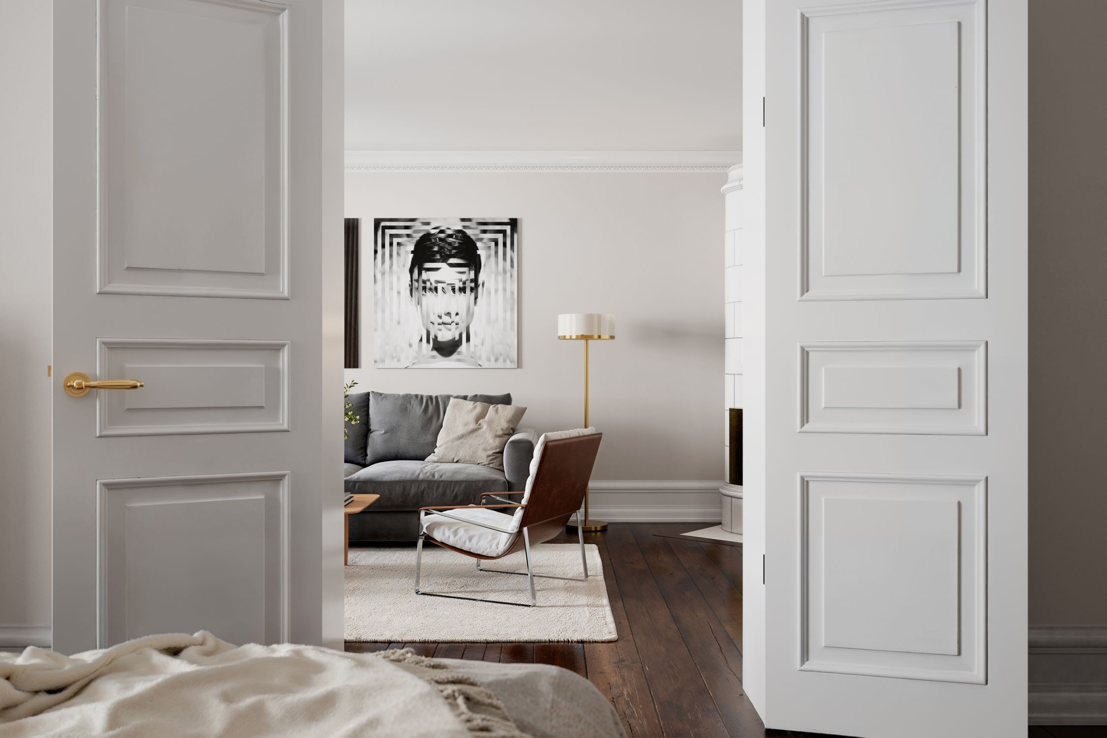 Stehlampe Metall Glas 150 cm hoch in Messing Weiß E27 Drinnen, Innenarchitektur, Inneneinrichtung, Fußboden